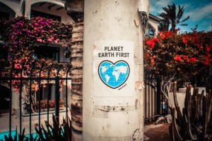 Planet earth first poster on a pillar