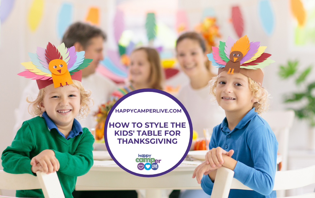 kids at a styled Thanksgiving table