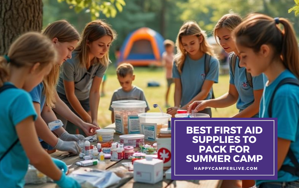 young campers organize summer camp first aid supplies outdoors