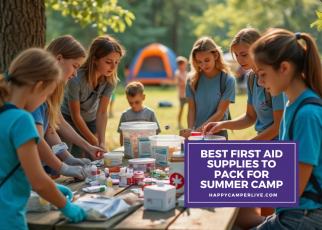 young campers organize summer camp first aid supplies outdoors