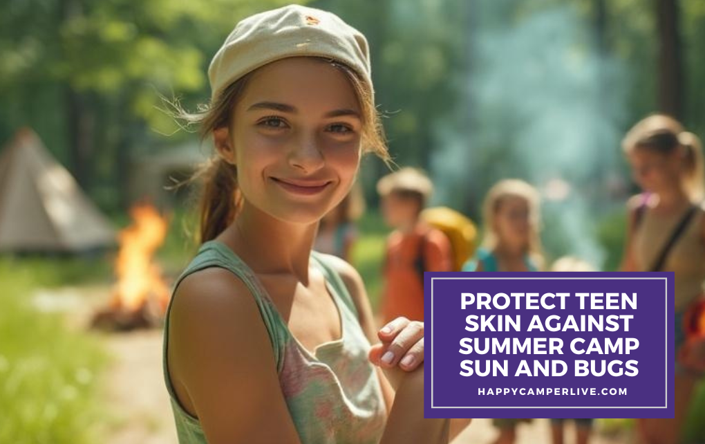 teen girl at summer camp with friends outdoors