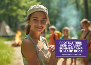 teen girl at summer camp with friends outdoors