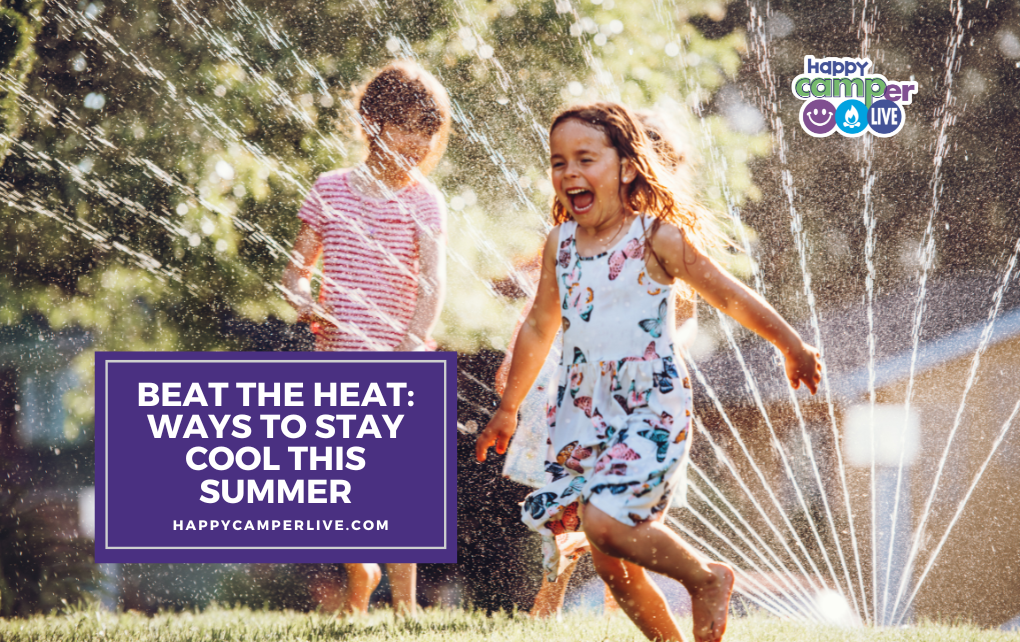 a child runs through the sprinklers