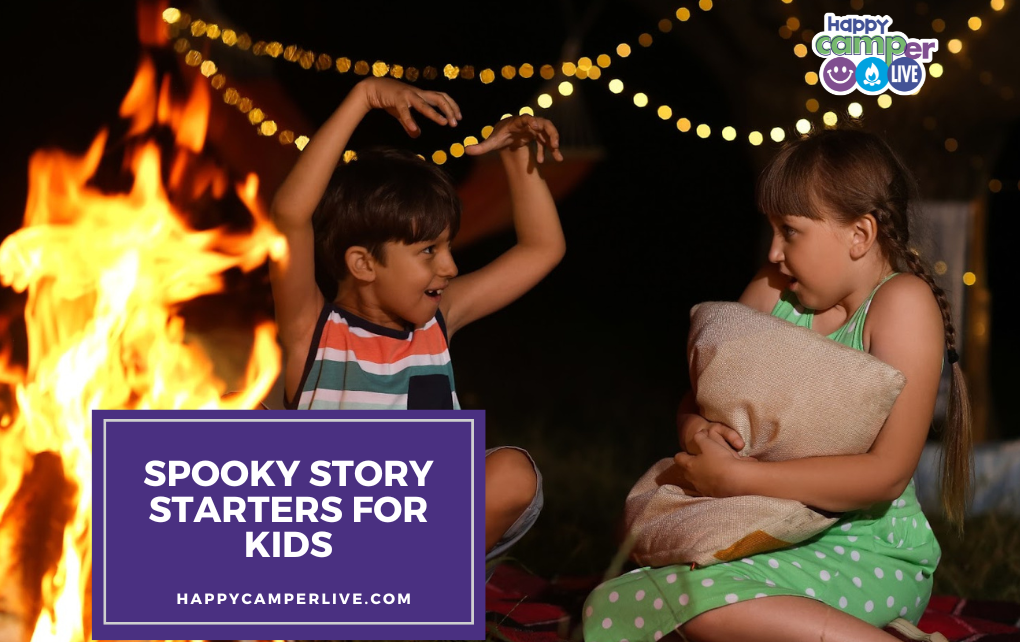 kids telling scary stories by a campfire