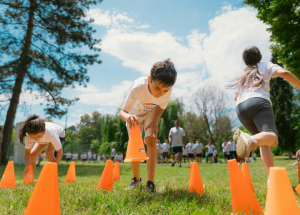 kids complete an obstacle course