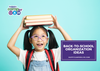 a child holds books on her head