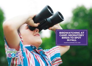 A child looks through binoculars