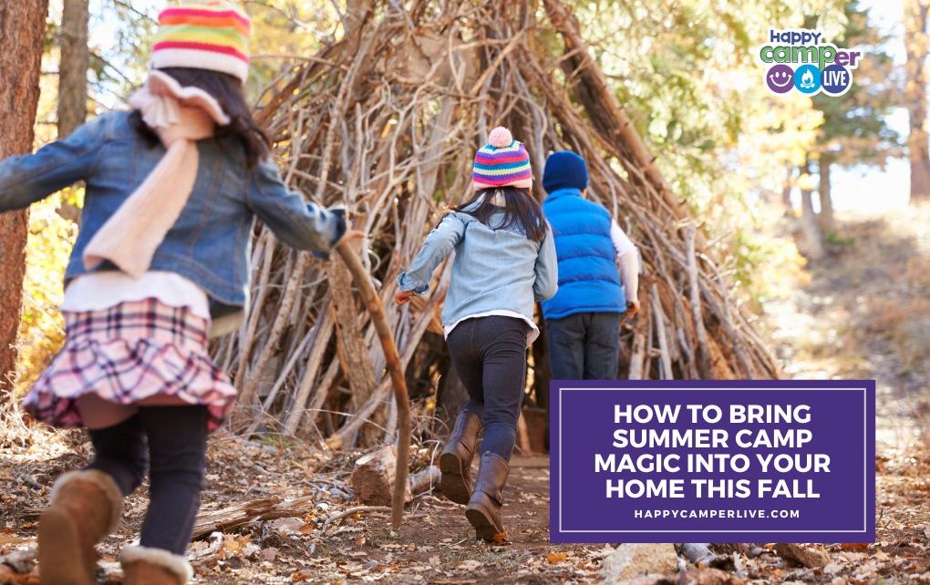 kids running into a fort in the woods