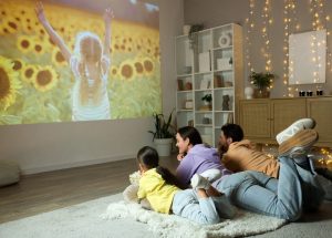 a family watches a movie